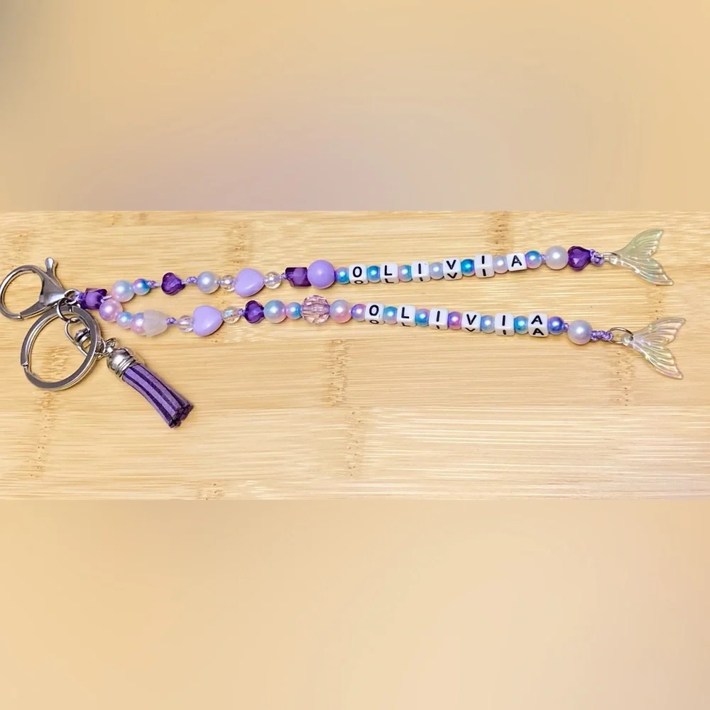 Purse charm beaded keychain with personalized Name